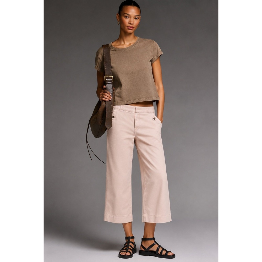 SPANX Stretch Twill Wide Leg Crop Pants Blush Pink Pull-On Shaping Petite M